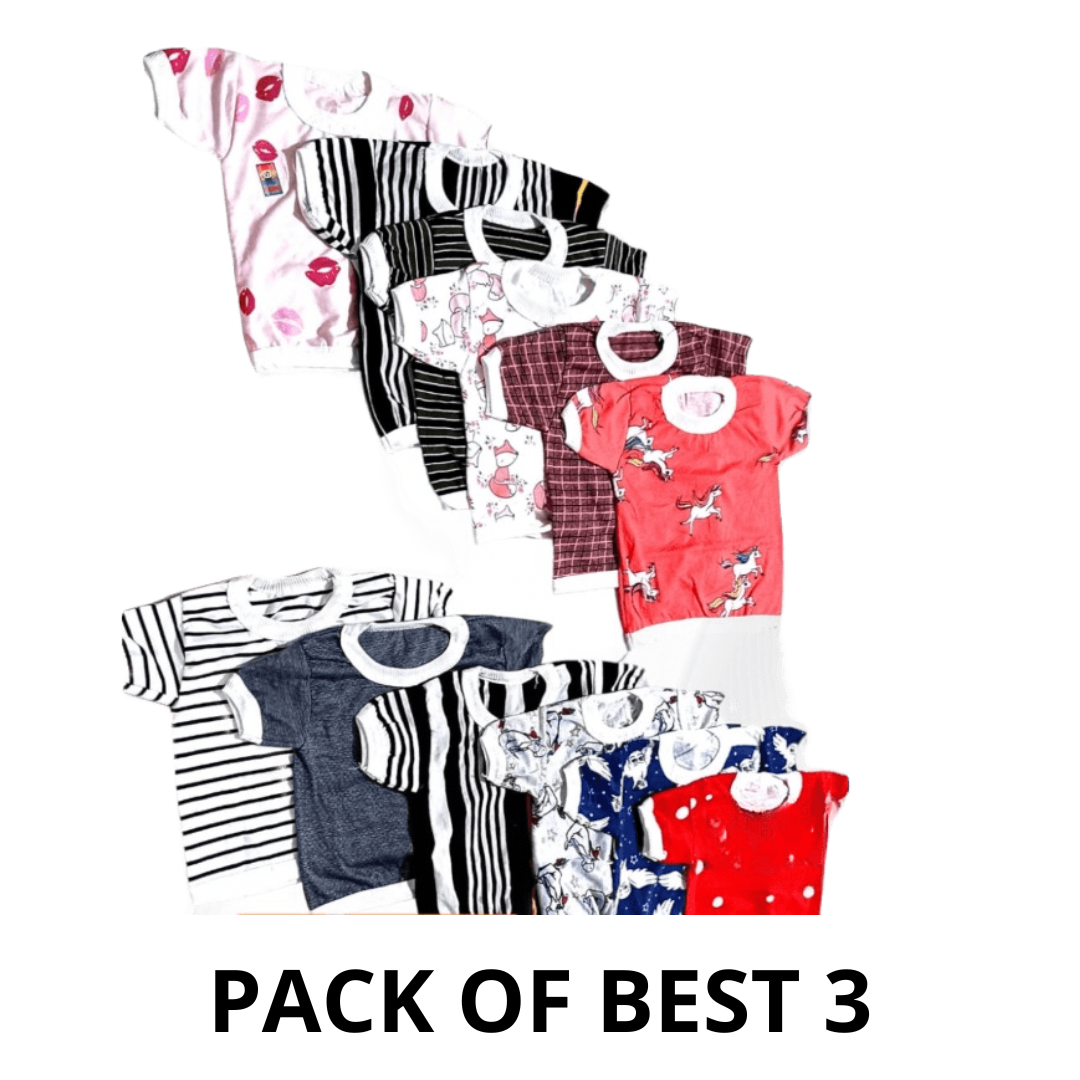 D004 Kids printed cotton T-shirt combo premium quality- Pack of 3 (3months-3years)